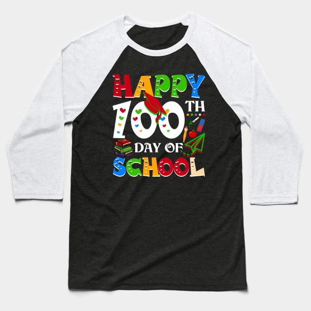 Happy 100th Day Of School Teacher Rainbow - 100 Days Smarter Baseball T-Shirt by Happy Shirt